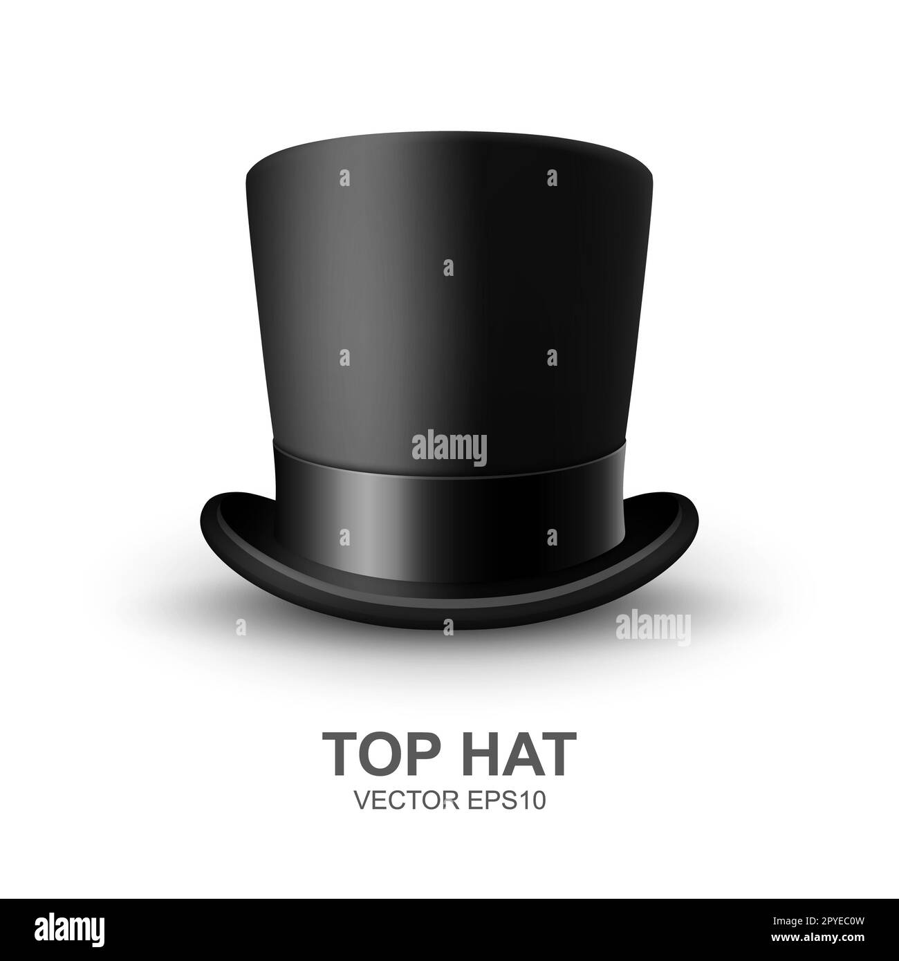 Vector 3d Realistic Black Top Hat with Black Ribbon Closeup Isolated on