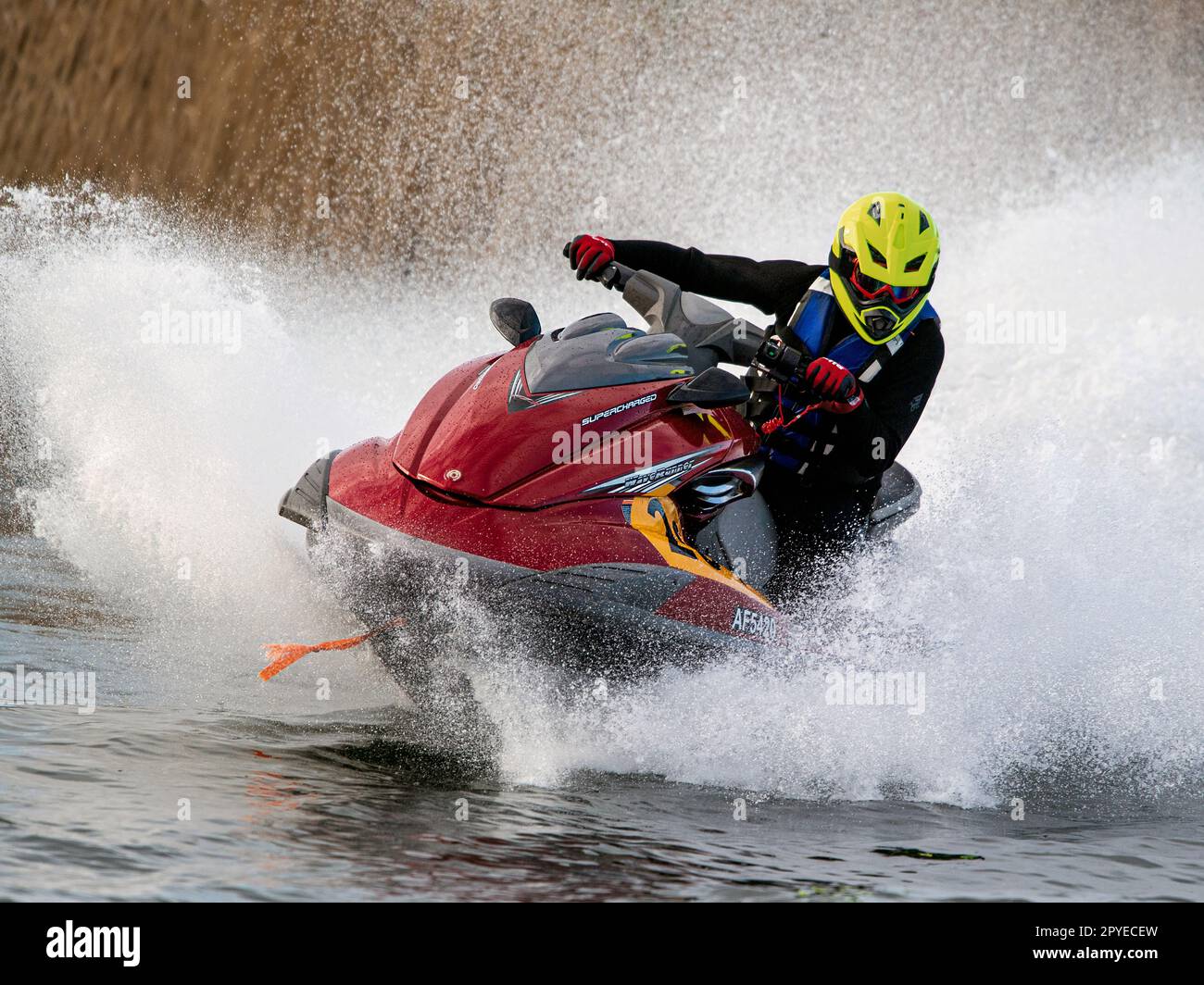 Jet Ski Racer in Round 1 of the JSRA UK Championship in April 2022 at Fosse Hill Stock Photo