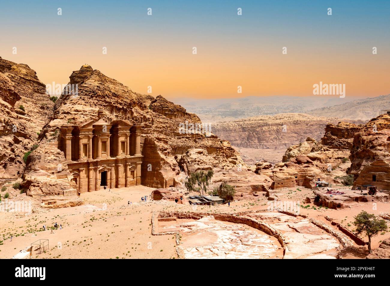 The Monastery or Ad Deir at beautiful sunset in Petra ruin and ancient city of Nabatean kingdom, Jordan, Arab, Asia Stock Photo