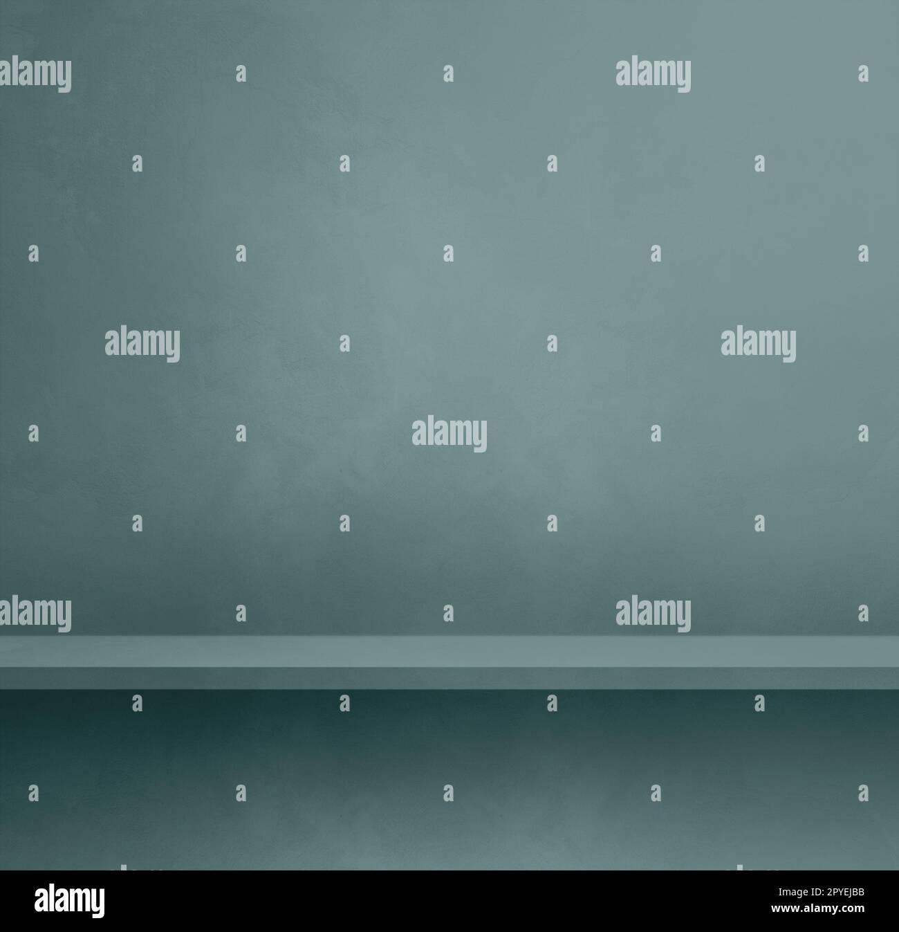 Empty shelf on a blue grey concrete wall. Background template. Square mockup Stock Photo