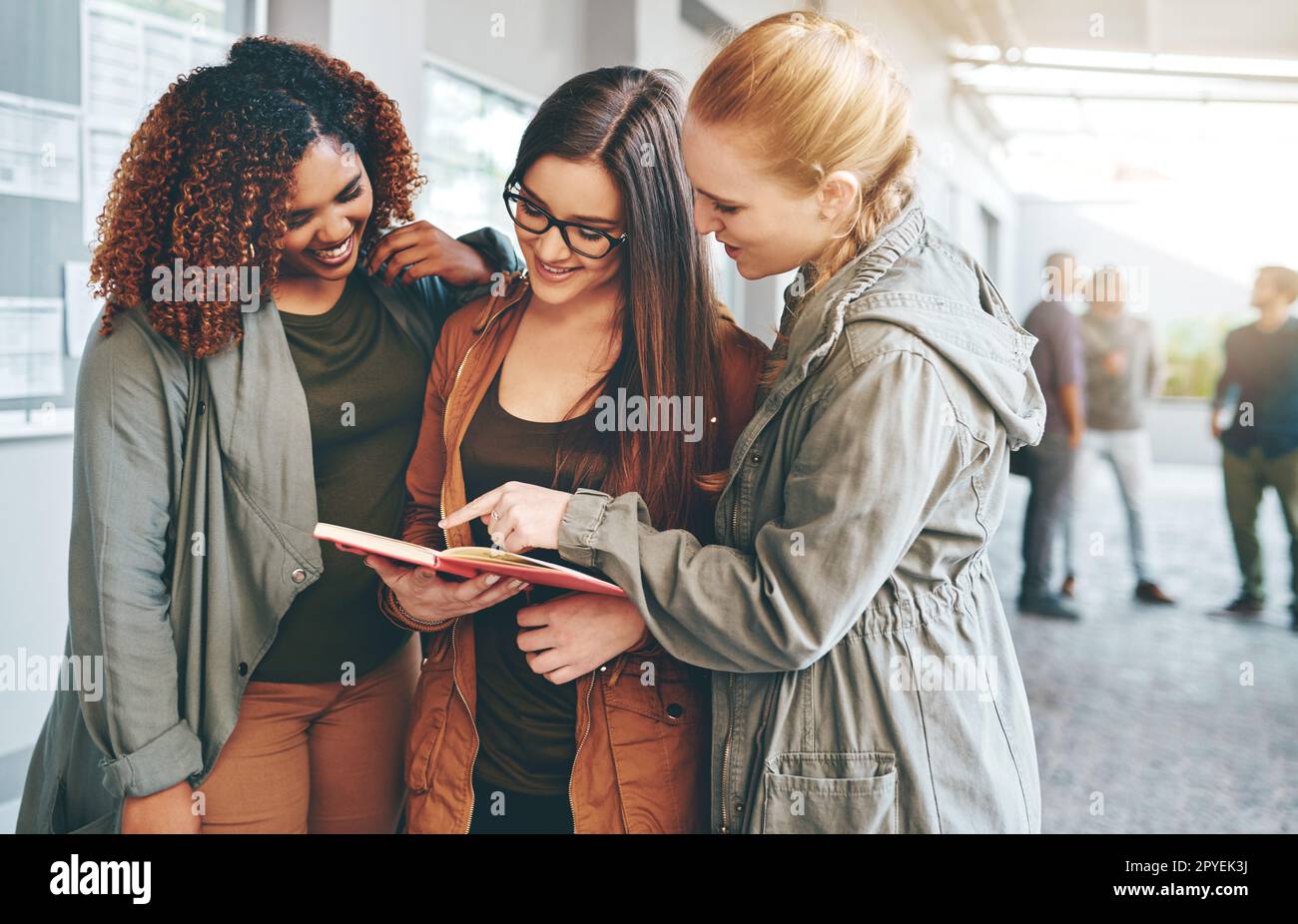 The final revision before the final test. a group of young students reading a notebook together