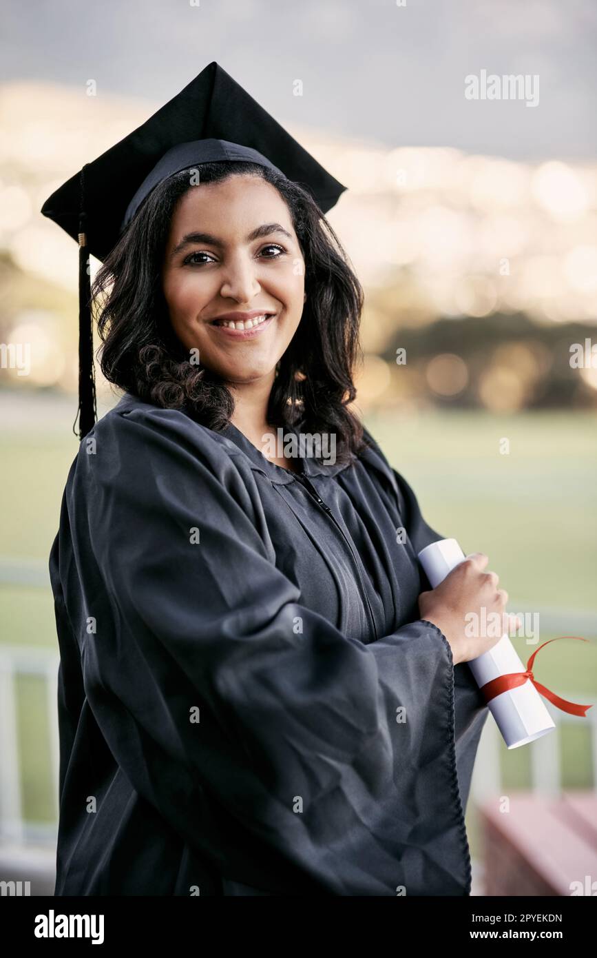 The next mission is to make a success of my career. Portrait of a student holding her diploma on