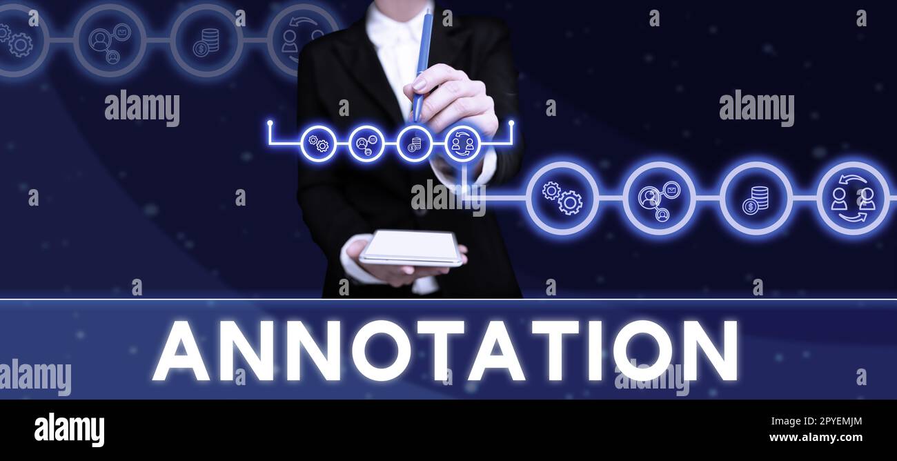 Text caption presenting Annotation. Business overview note added by way ...