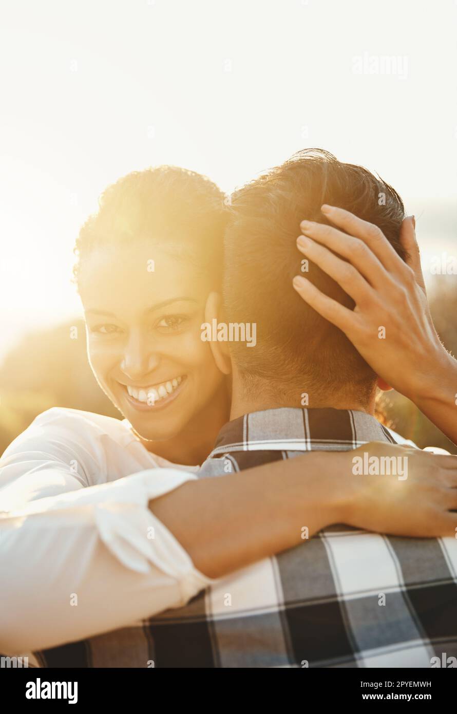 Im lucky to have met my soulmate. a loving couple spending the day on the beach. Stock Photo