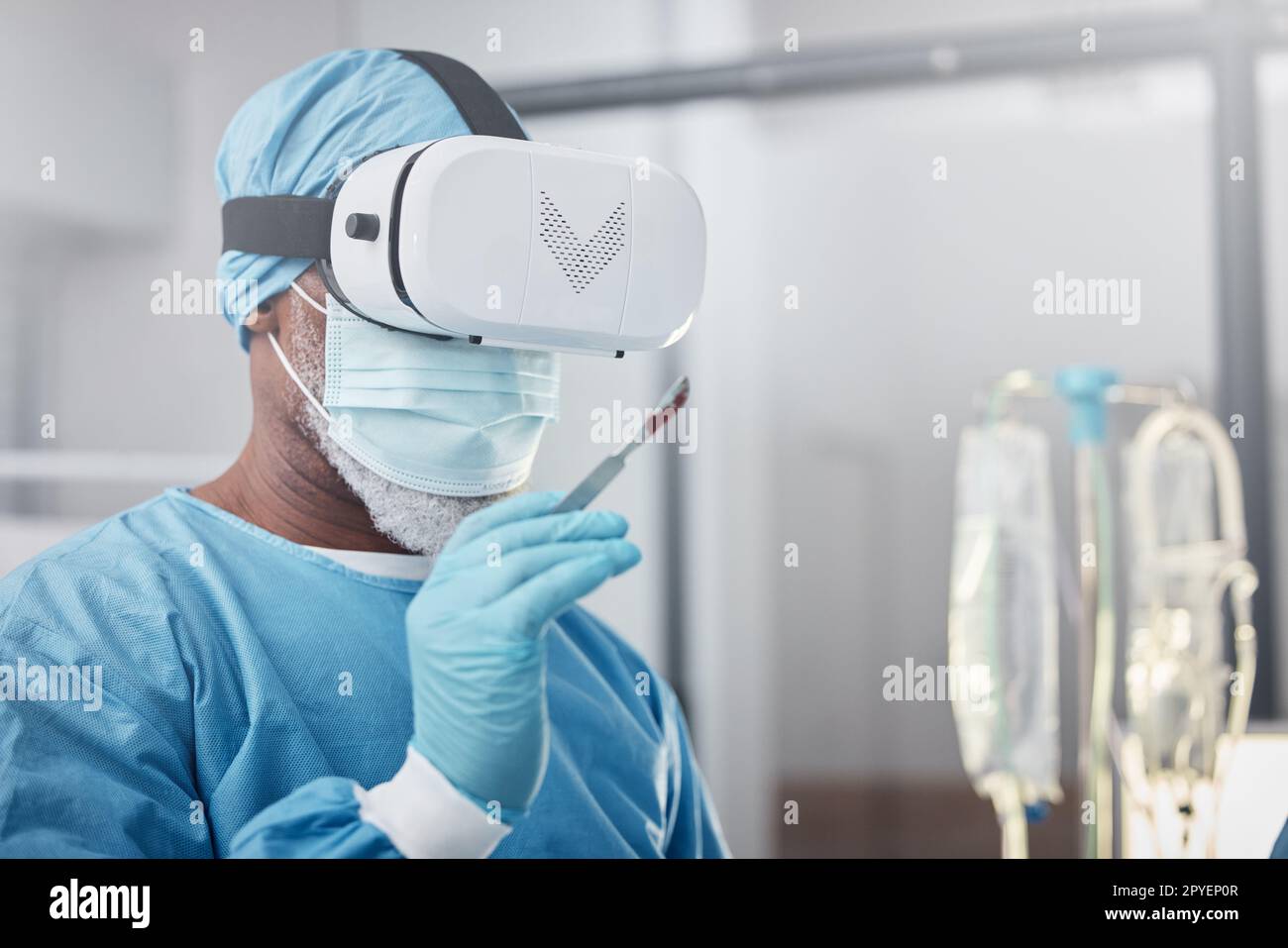 Virtual reality, medical and doctor with a surgery simulation in