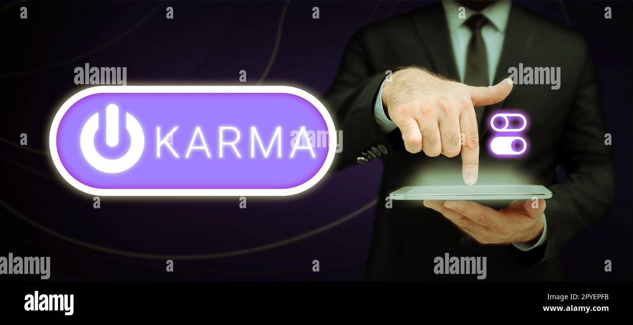 Handwriting text Karma. Business overview sum of a person actions in this and previous states of existence Stock Photo