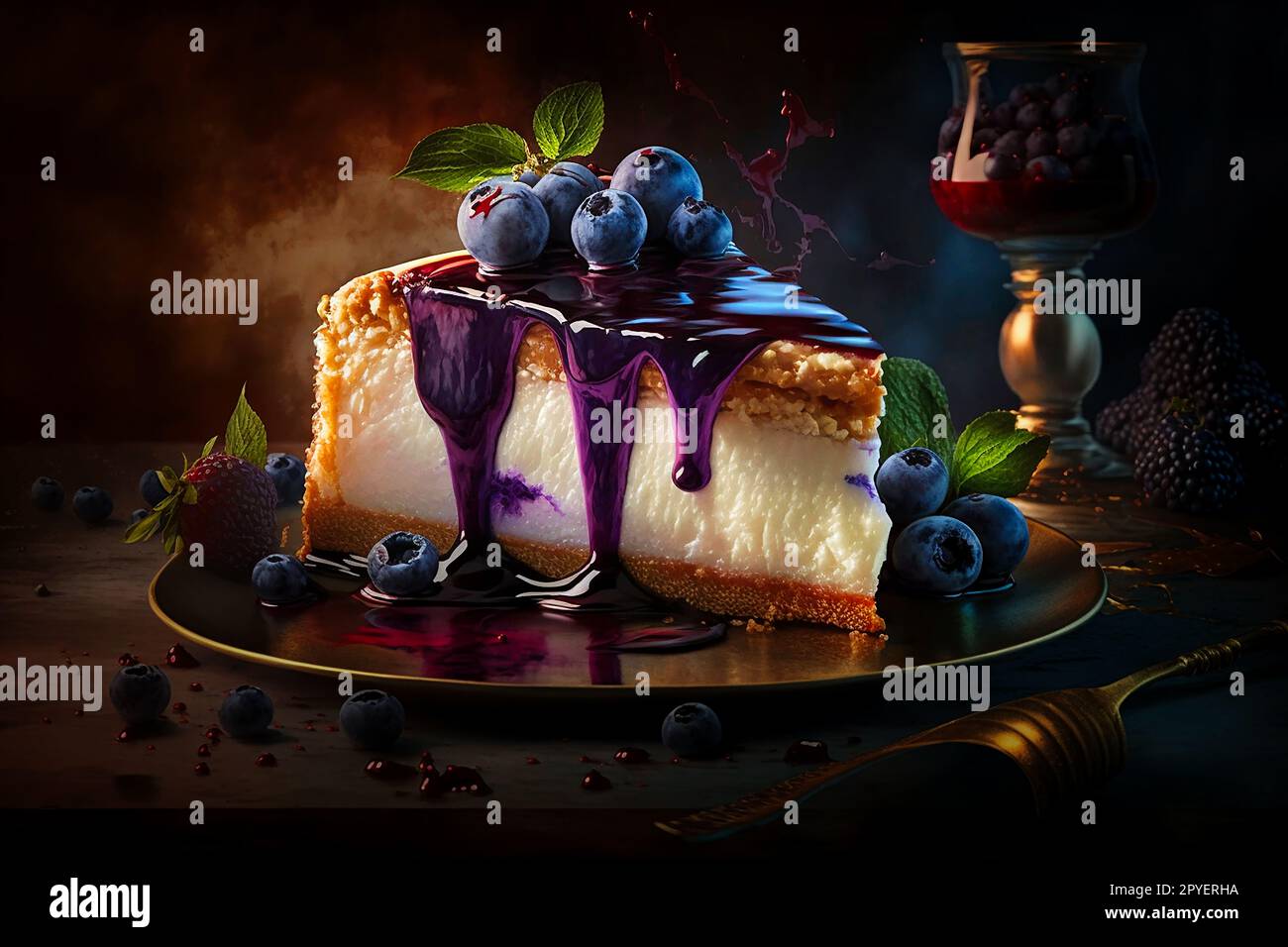 American cheesecake with berry sauce. AI generativ Stock Photo Alamy
