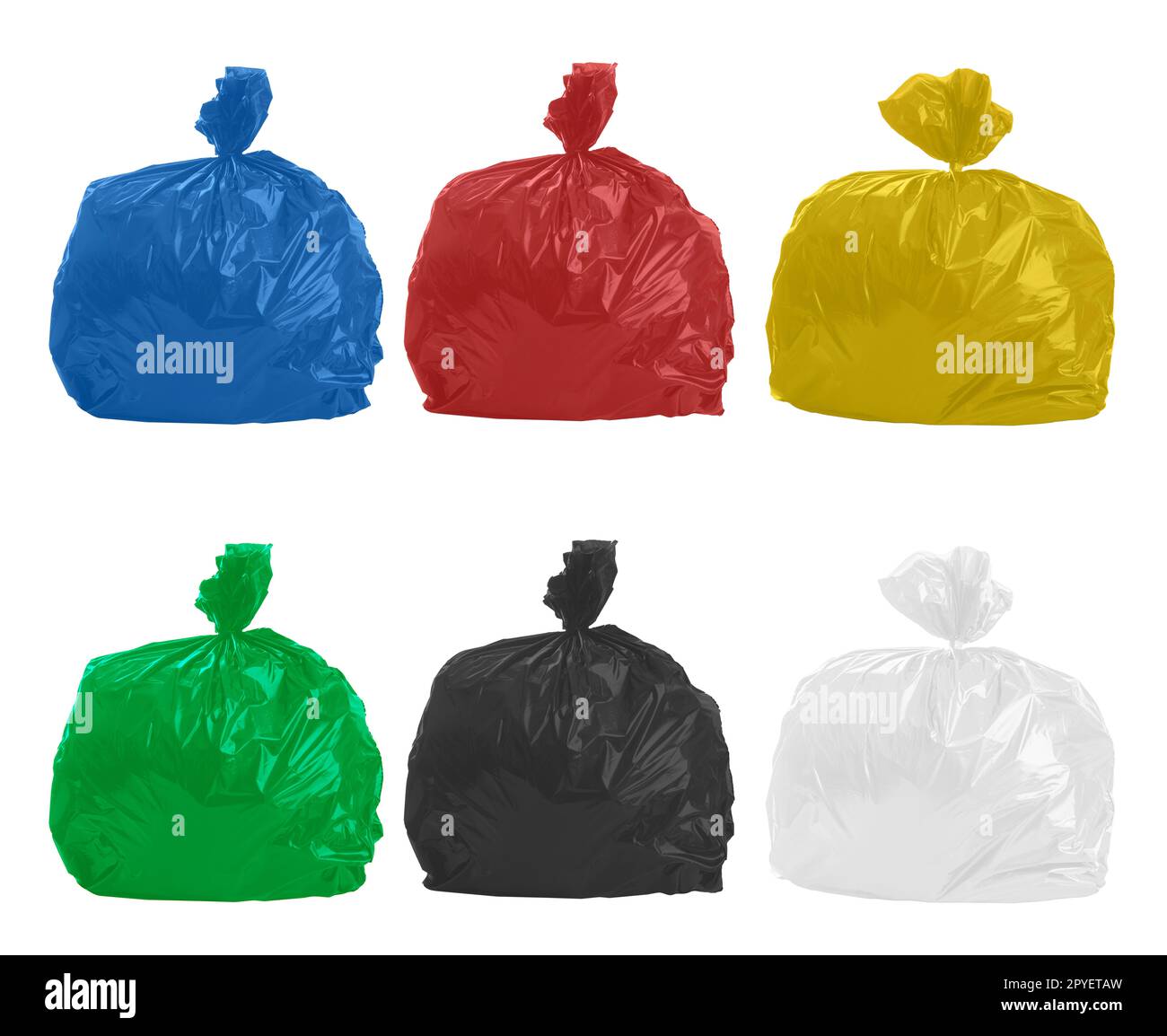 Garbage bags of different colors for separate collection. Stock Photo