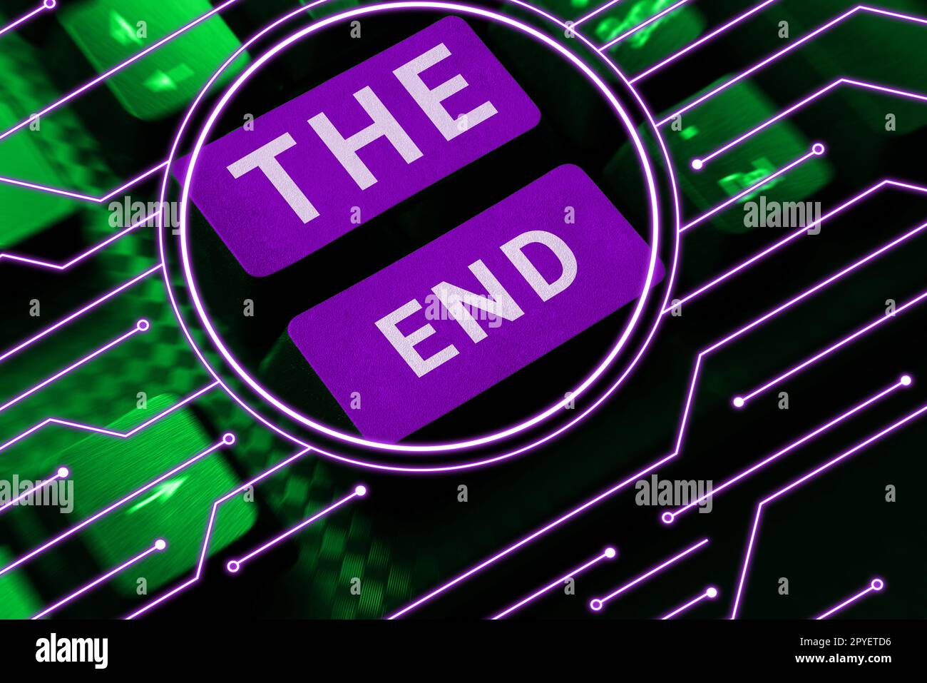 Conceptual display The End. Word Written on Final part of play relationship event movie act Finish Conclusion Stock Photo