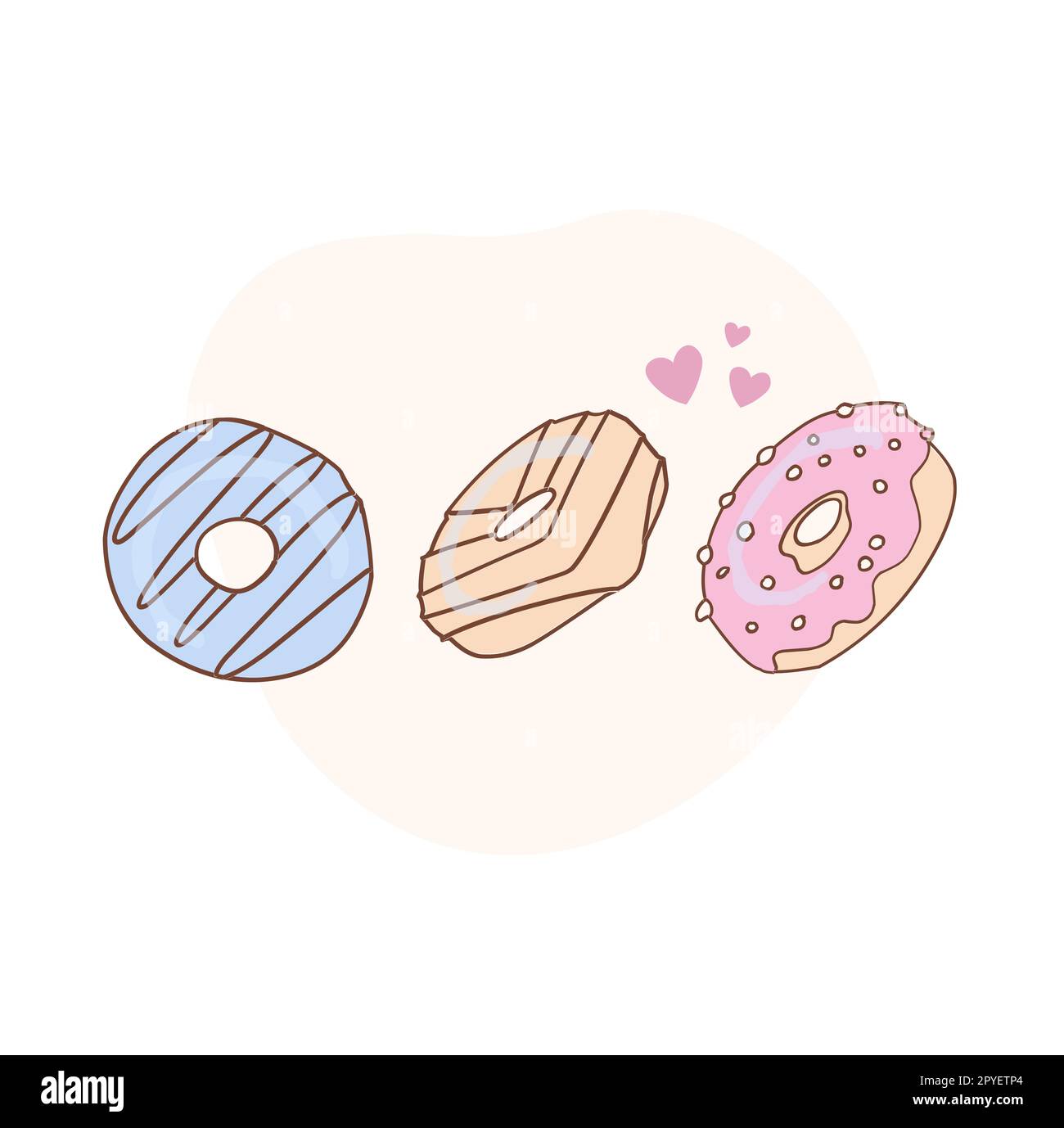 NATIONAL DONUT DAY.glazed sweet donut. Draw funny american kawaii traditional sweet donut vector illustration. American traditional food, cooking, menu concept. Doodle in cartoon style Stock Photo