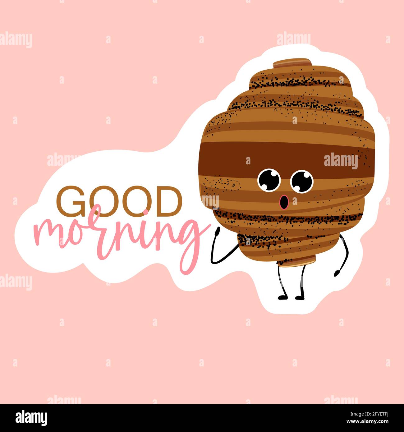 Good morning sticker. Croissant. Croissant day sticker.Vector illustration of bakery and pastries Stock Photo