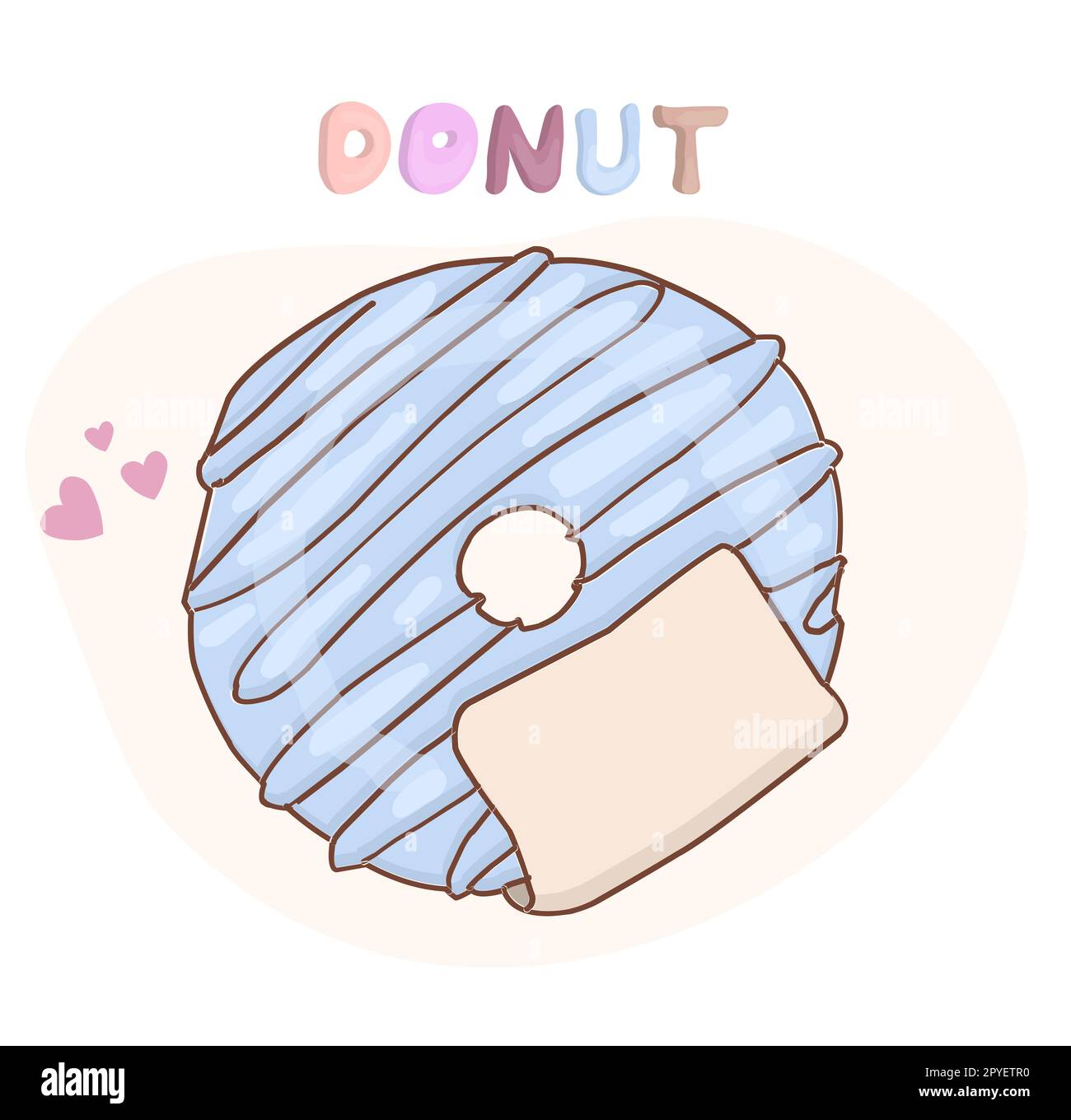 NATIONAL DONUT DAY.glazed sweet donut. Draw funny american kawaii traditional sweet donut vector illustration. American traditional food, cooking, menu concept. Doodle in cartoon style Stock Photo