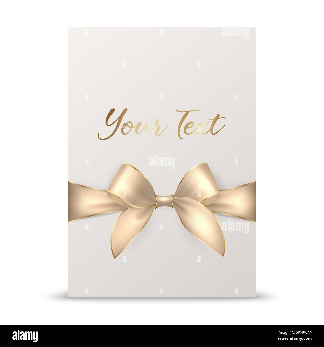 Vector 3d Realistic Golden Gift Ribbon and Bow with White Greeting Card ...