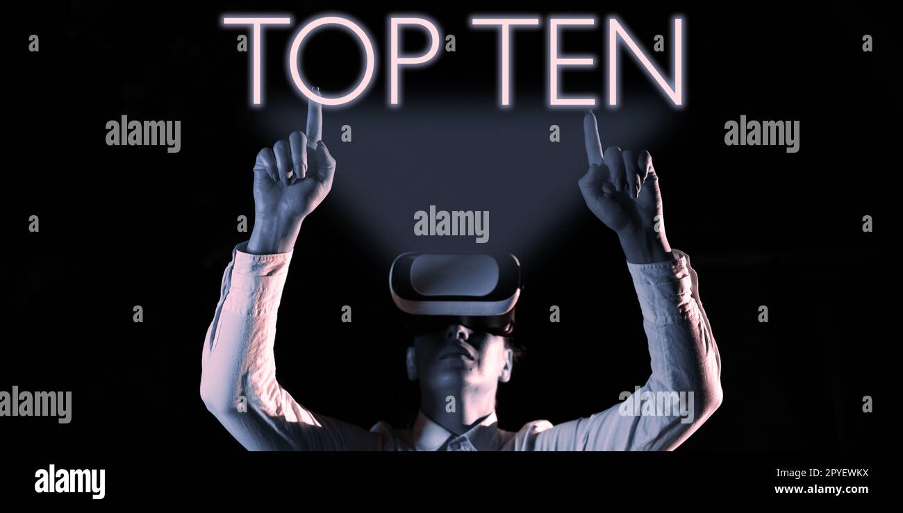 Text showing inspiration Top Ten. Word for the ten most popular songs or recordings in the popular music charts Stock Photo