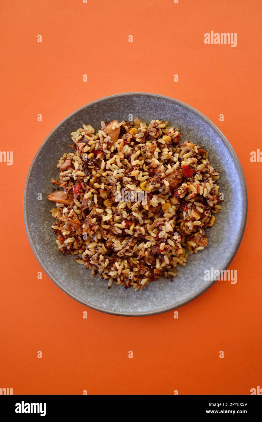 Tuna with brown rice and quinoa Stock Photo