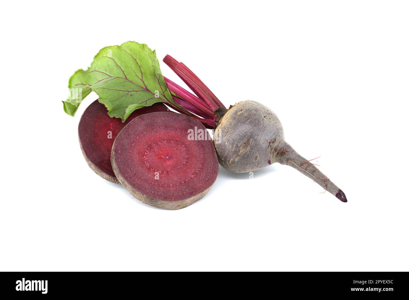 Sliced and whole fresh beetroot over whit Stock Photo