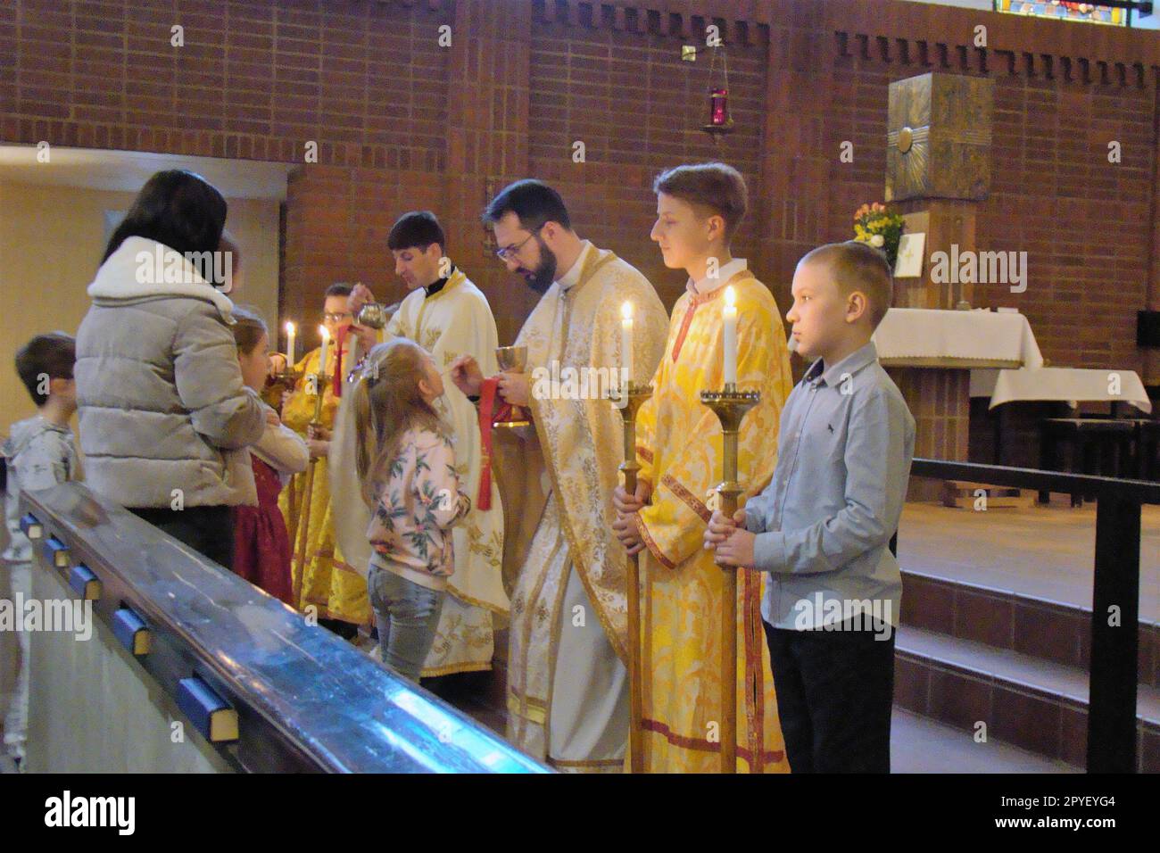 Stockholm, Sweden. 22nd Dec, 2022. STOCKHOLM, SWEDEN - MAY 01, 2023 - Rector of the parish of the Ukrainian Greek Catholic Church in Sweden Andriy Melnychuk (C) is during the service dedicated to the memory of the holy martyr, Archimandrite Klyment Sheptytsky in Stockholm, Sweden. Credit: Ukrinform/Alamy Live News Stock Photo