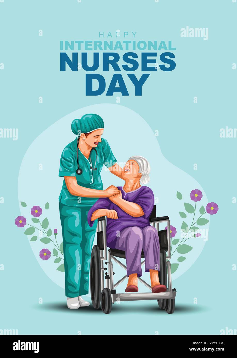 Happy nurses day greeting. nurse with old woman care. old grand ...