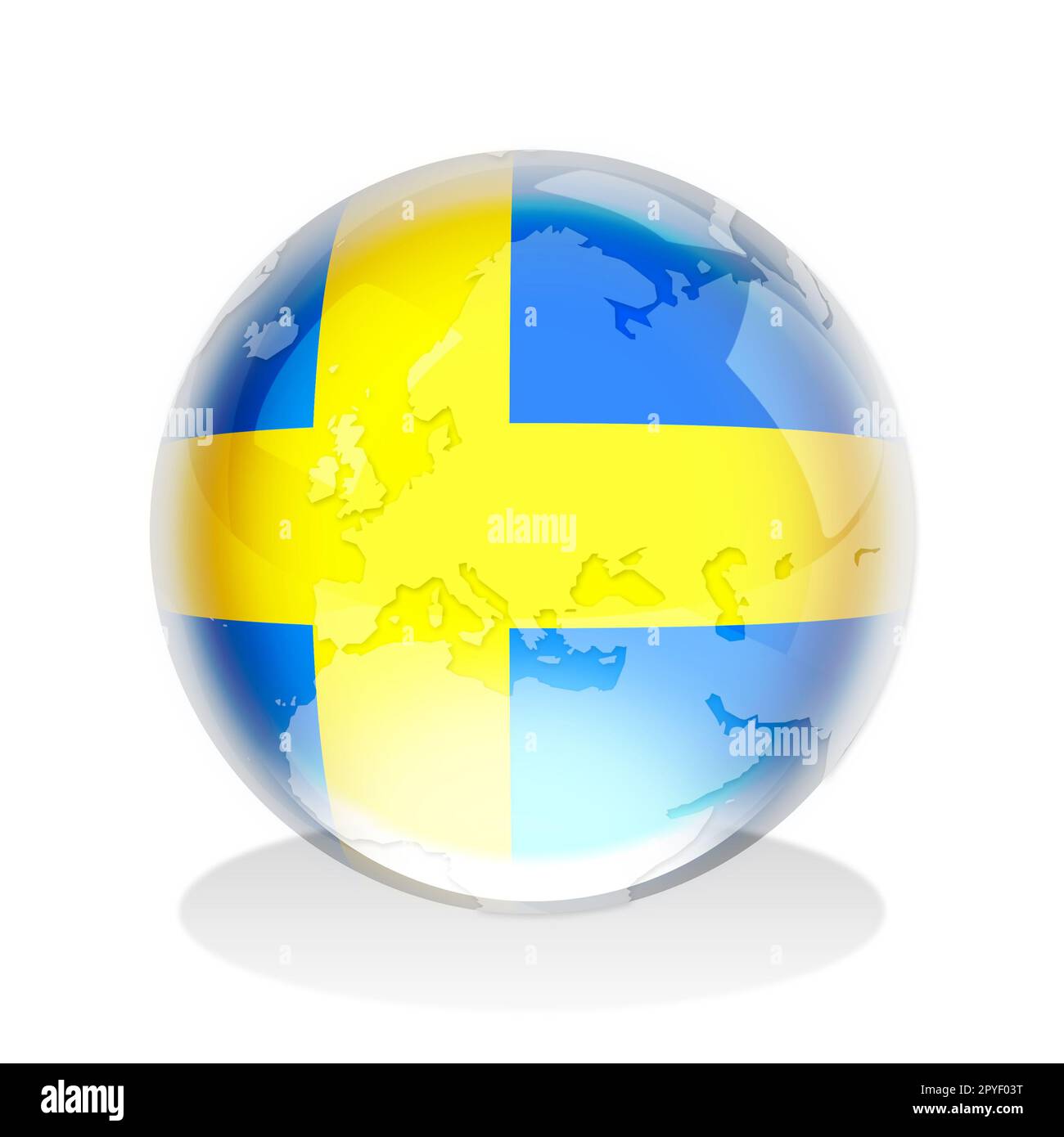 Crystal sphere of sweden insignia with world map stock photo alamy