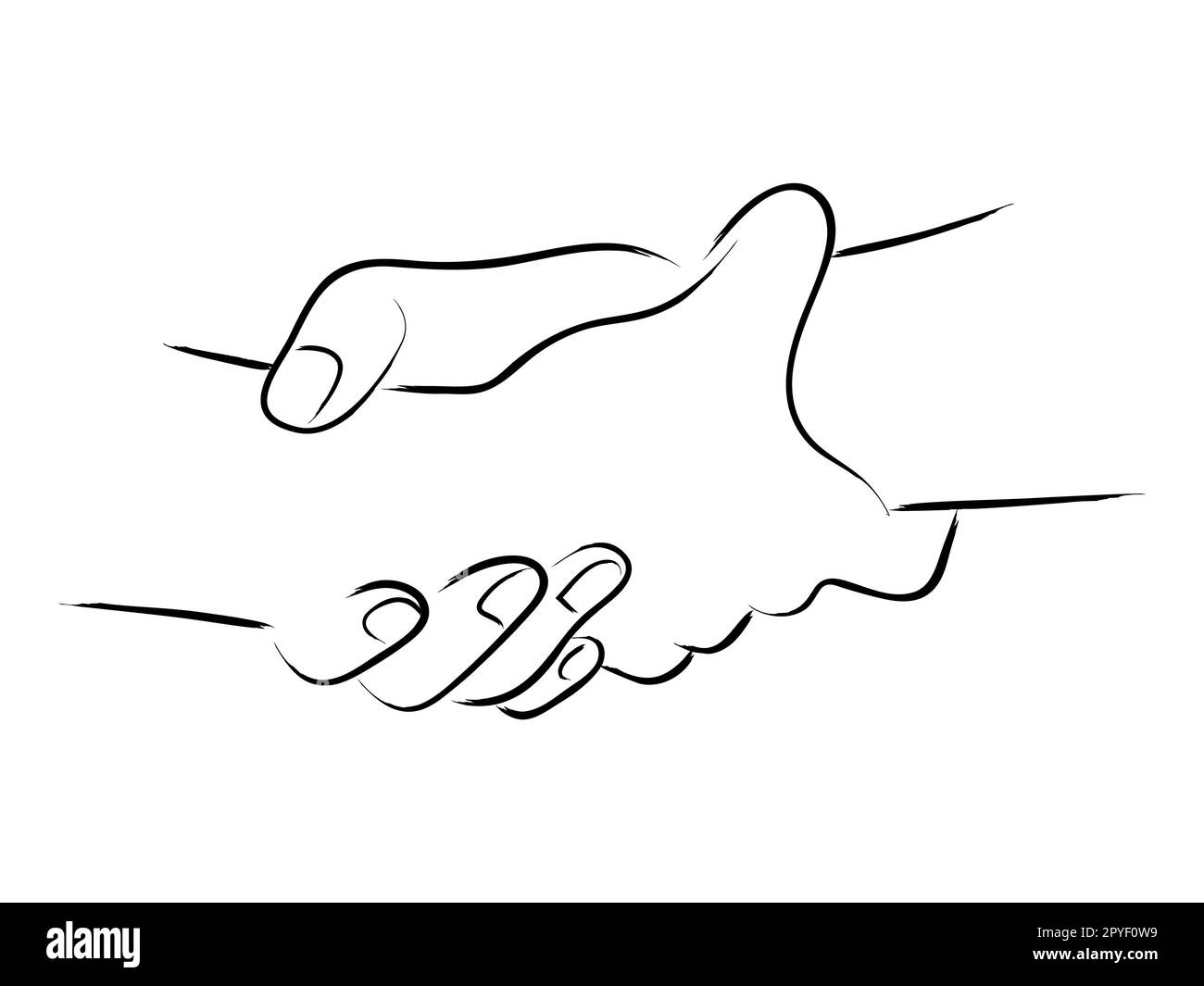 Simple line art of two hands holding each other strongly Stock Photo