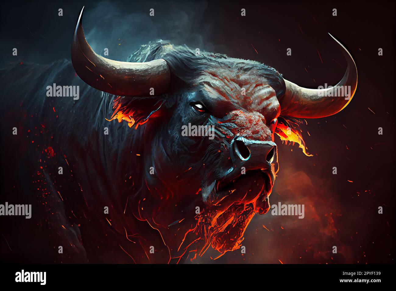 Very furious bull Stock Photo