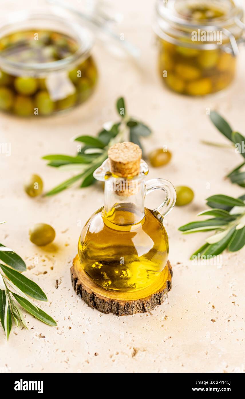 Bottle of fresh extra virgin olive oil Stock Photo
