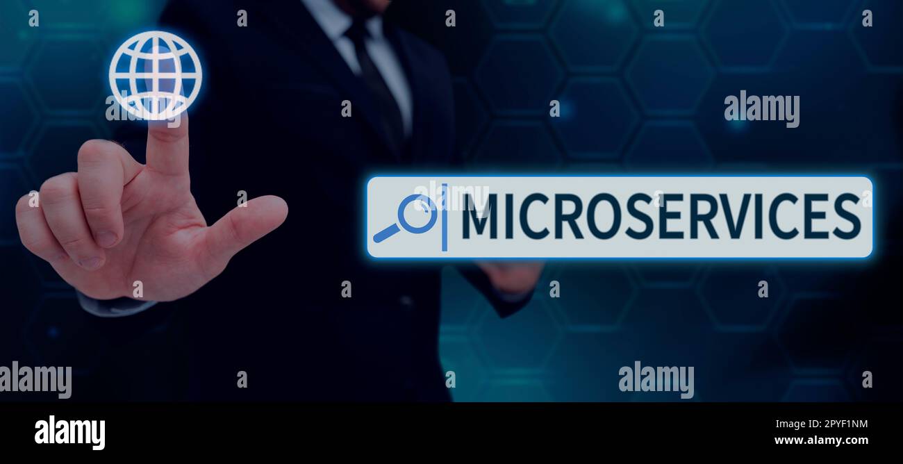 Conceptual caption Microservices. Word Written on Software development technique Building single function module Stock Photo
