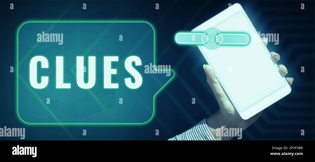 Handwriting text Clues. Business concept Piece of evidence information ...