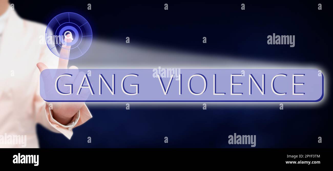 Conceptual caption Gang Violence. Word for infringement of the laws caused by group of criminals and gangsters Stock Photo