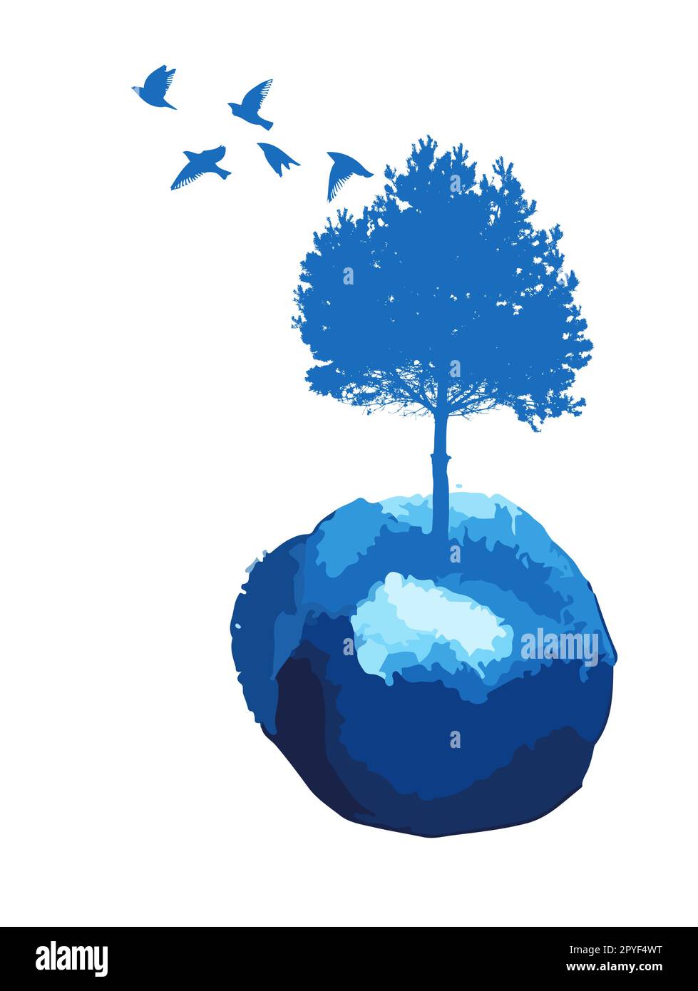 The object is a tree with birds in a watercolor. Vector illustration ...