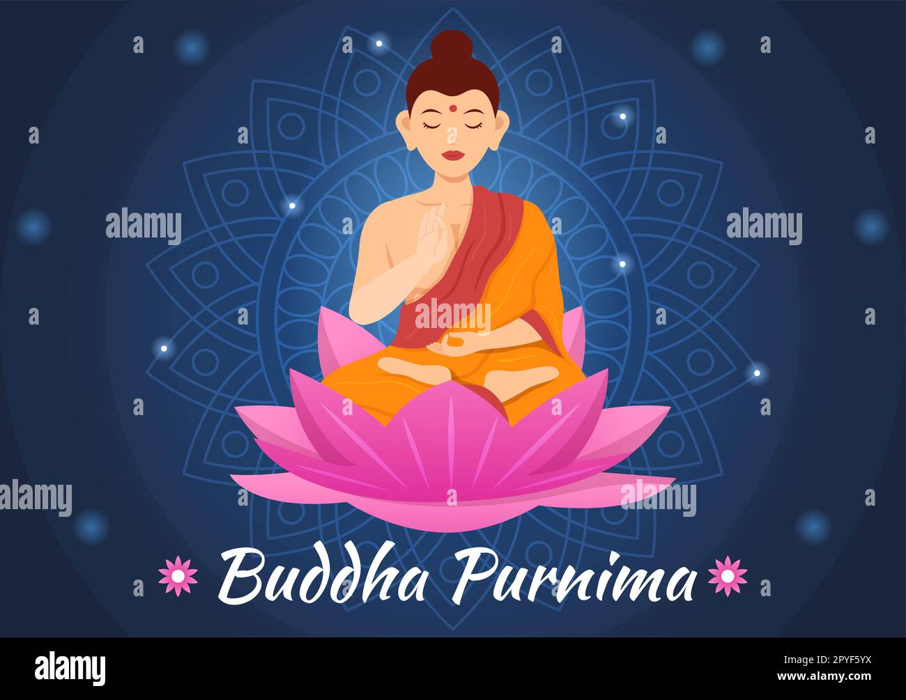 Happy Buddha Purnima Illustration with Vesak Day or Indian Festival to Spiritual in Flat Cartoon Hand Drawn for Web Banner or Landing Page Templates Stock Photo