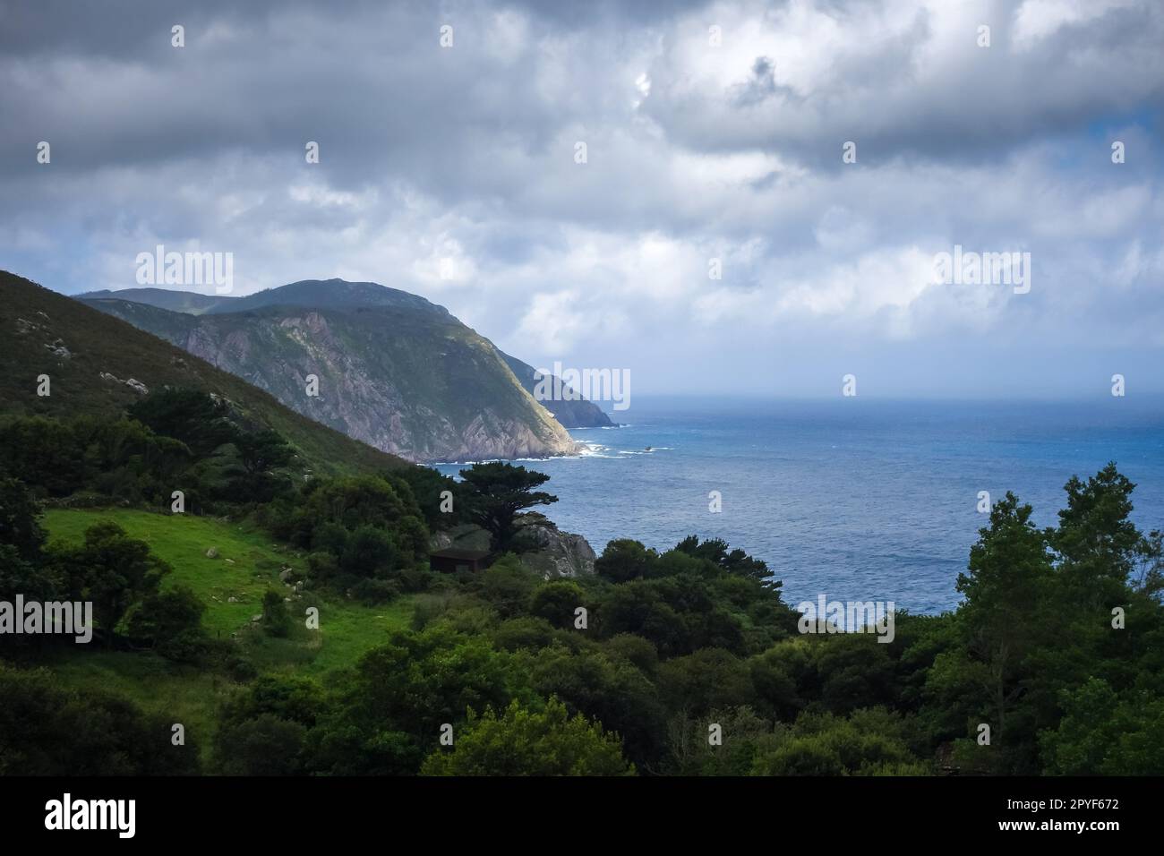 Ocean and cliffs view in Galicia, Spain Stock Photo