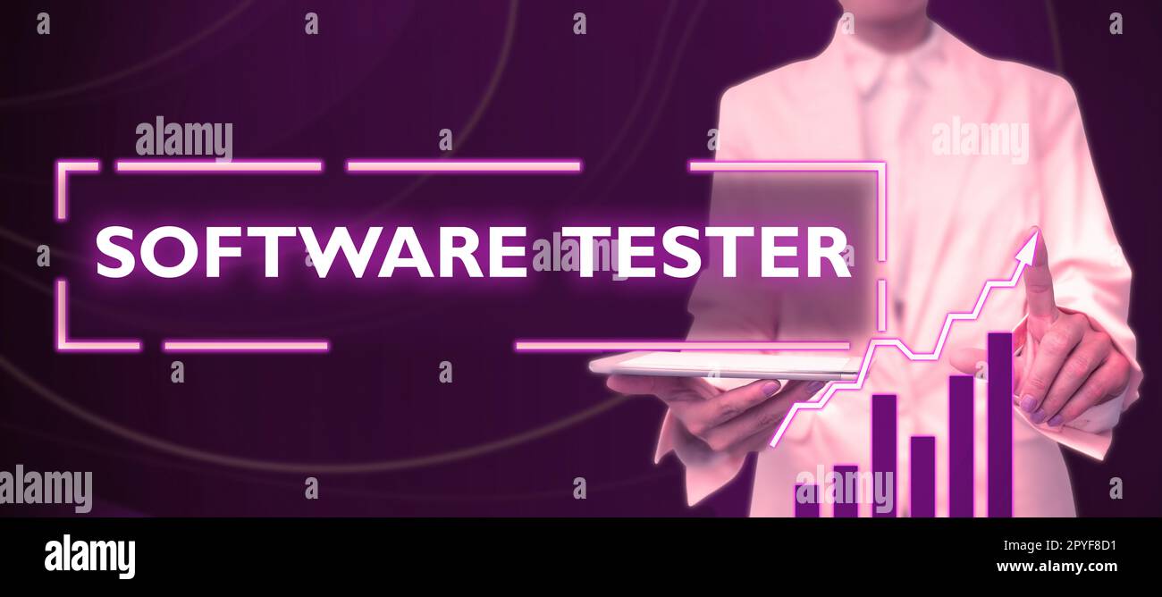 Handwriting text Software Tester. Word Written on implemented to protect software against malicious attack Stock Photo