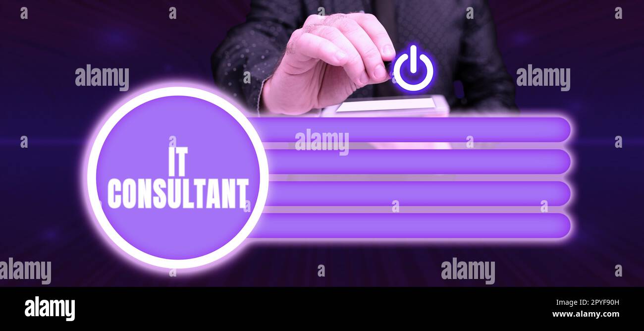 Conceptual display It Consultant. Word for Focuses on advising organizations how to manage their IT services Stock Photo