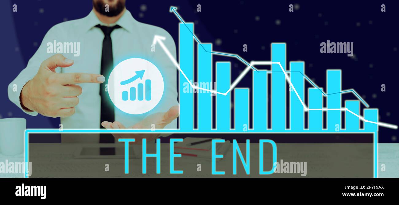 Text sign showing The End. Business approach Final part of play relationship event movie act Finish Conclusion Stock Photo