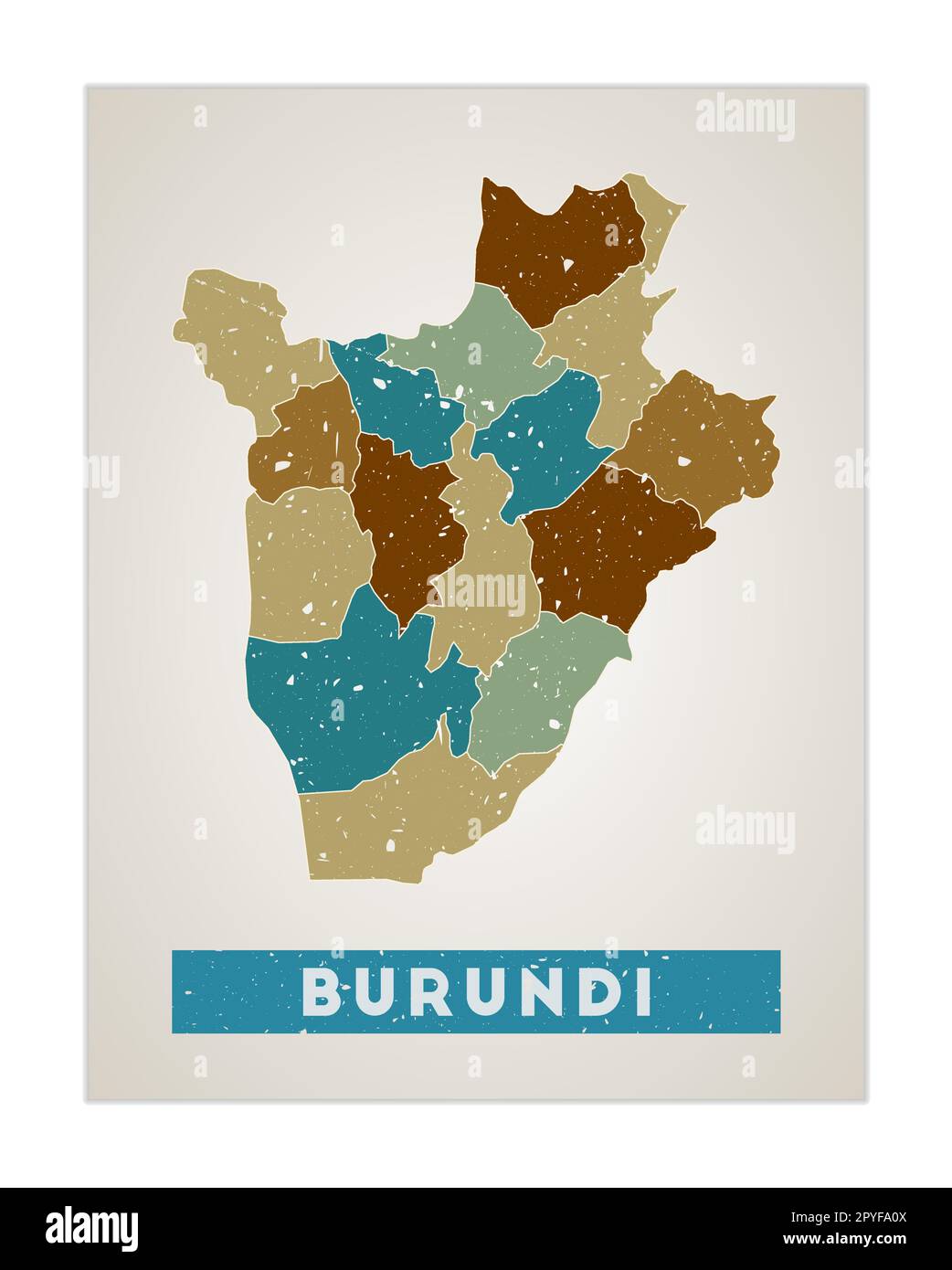 Burundi map. Country poster with regions. Old grunge texture. Shape of ...