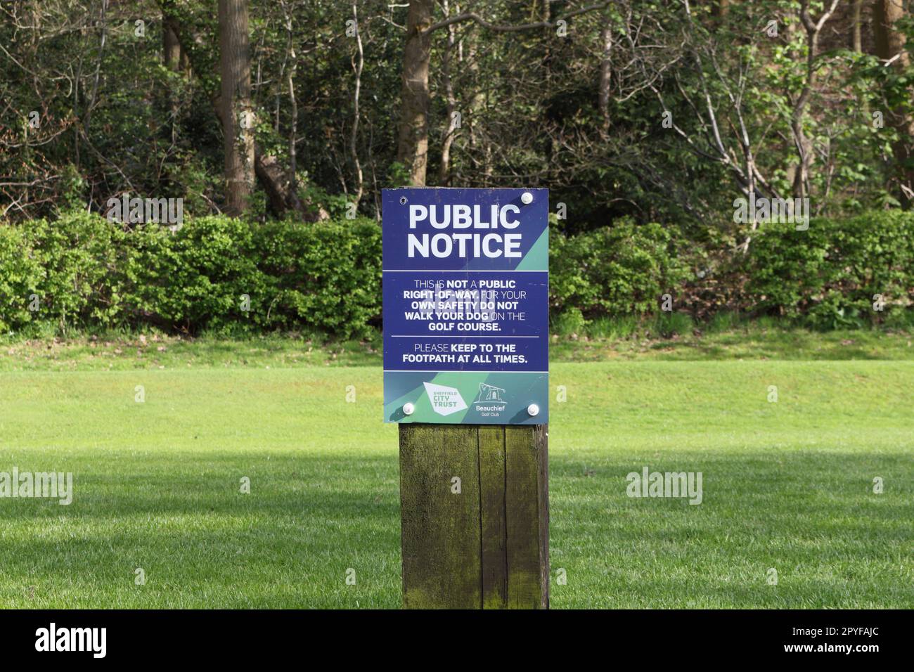 Public notice warning safety sign at Beauchief Golf Course, Sheffield