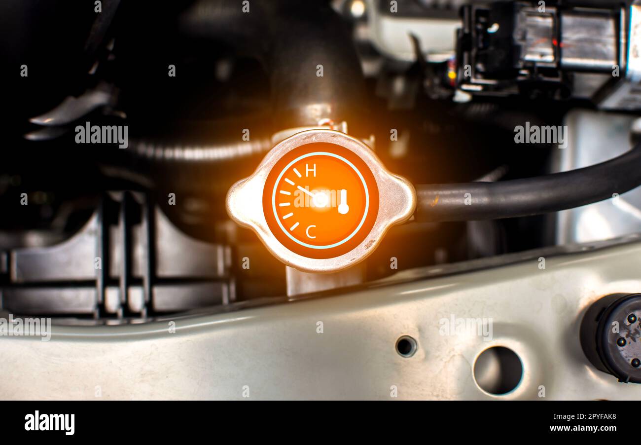 Car radiator cap with temperature water gauge and shows the overheating ...