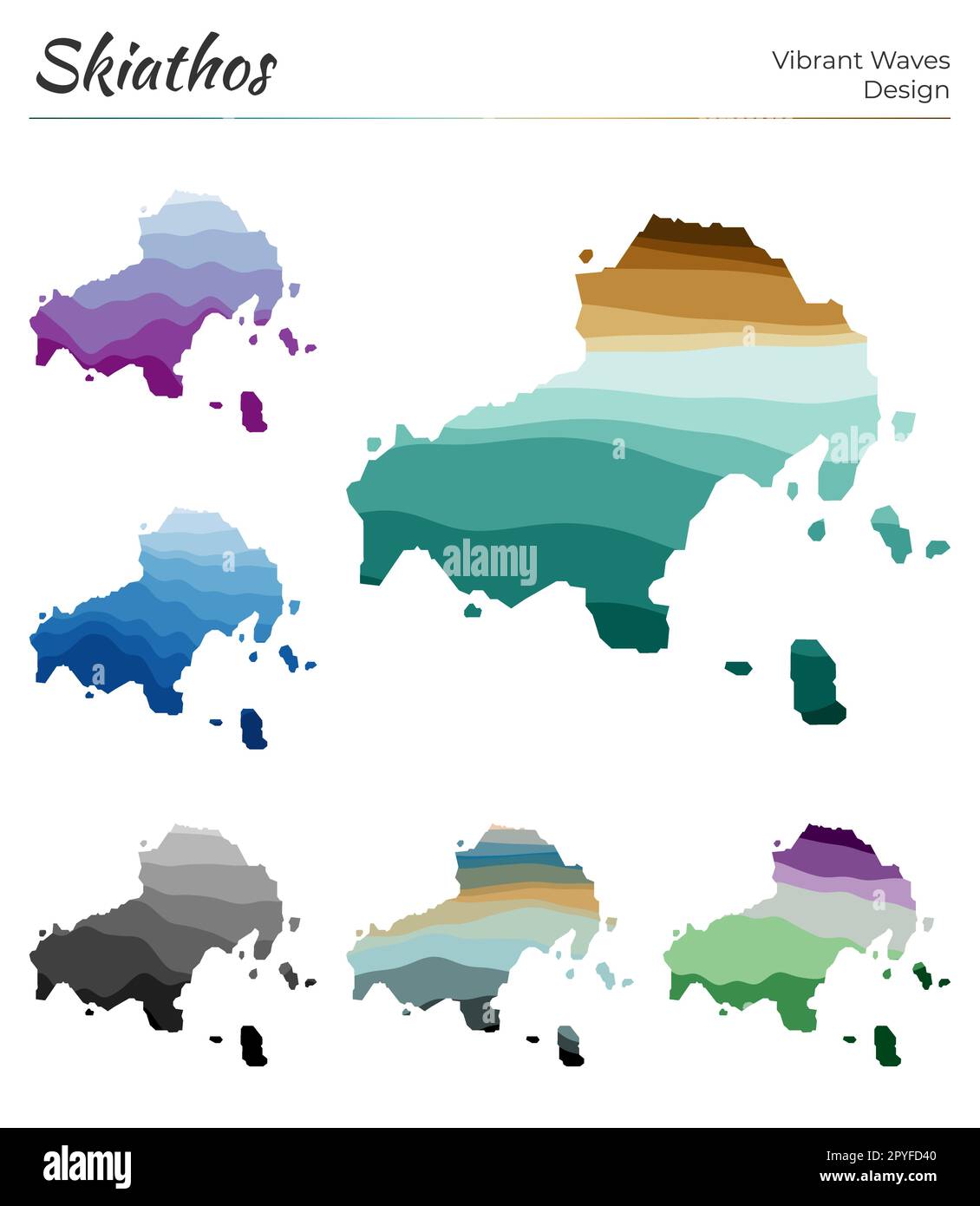 Set of vector maps of Skiathos. Vibrant waves design. Bright map of ...