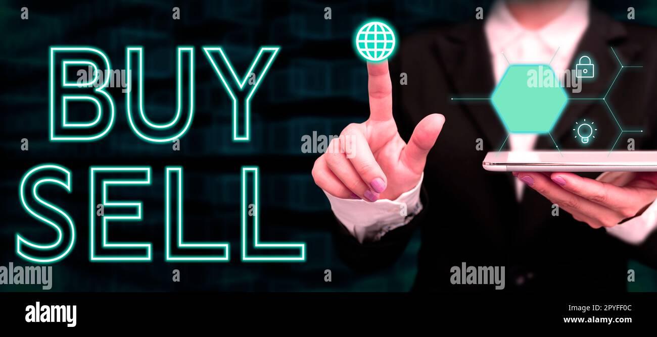 Handwriting text Buy Sell. Word for The buying and selling of goods and services Trading Merchandising Stock Photo