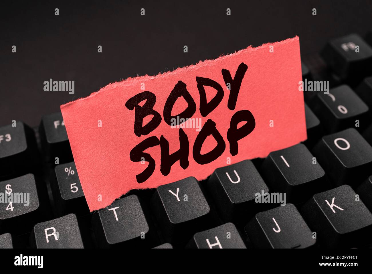 Sign displaying Body Shop. Business approach a shop where automotive bodies are made or repaired Stock Photo