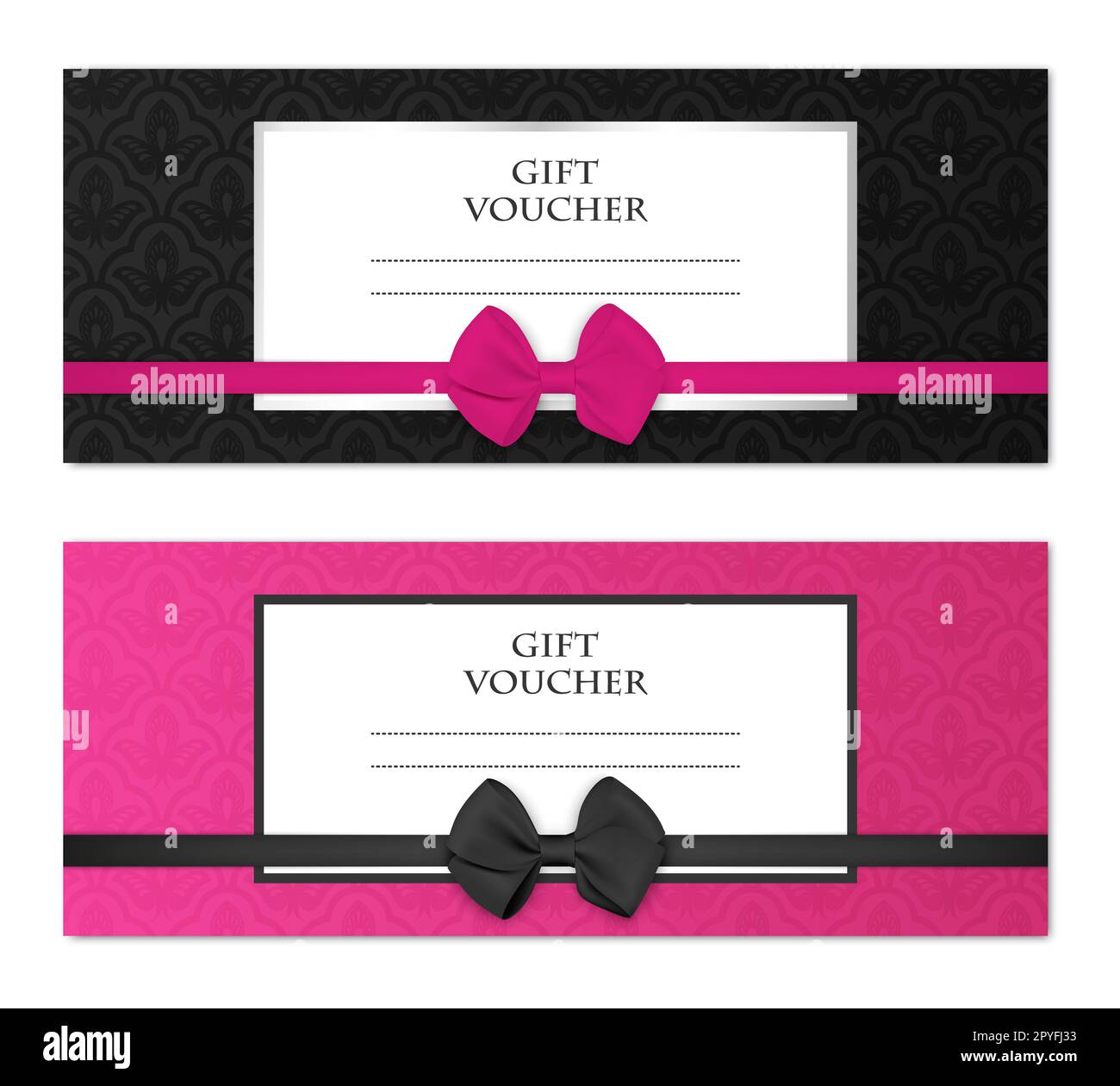 Modern gift voucher template set with floral pattern and beautiful bow