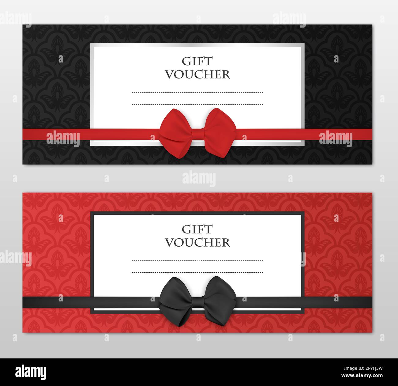Modern gift voucher template set with floral pattern and beautiful bow