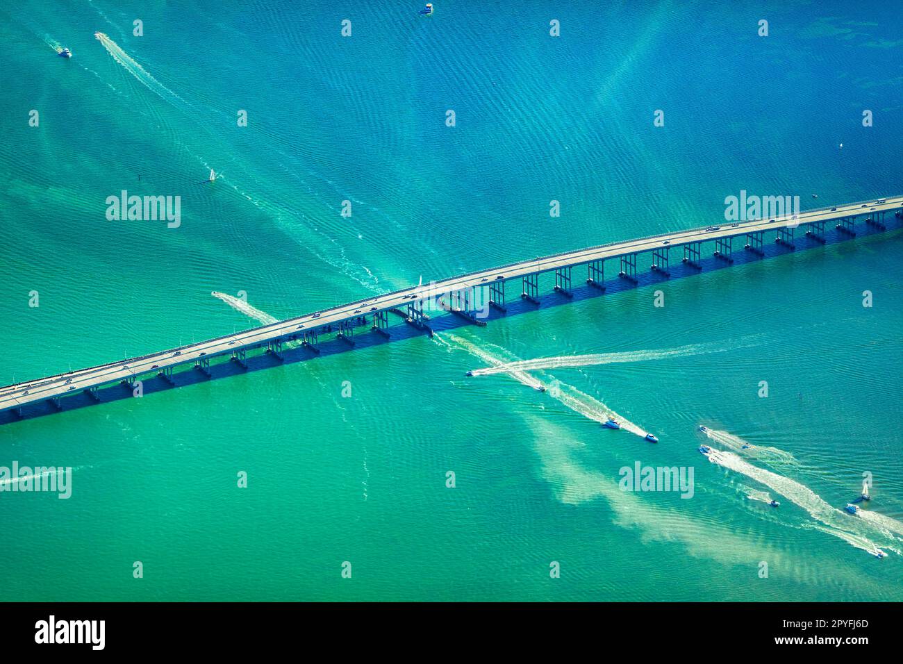 Aerial view of Rickenbacker causeway, Miami, Florida, United States