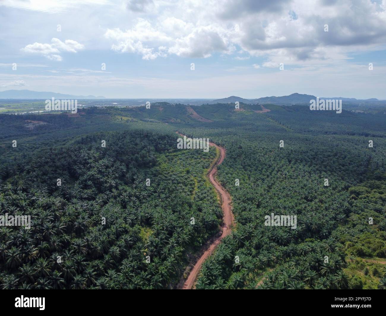 Aerial view rural dirt red soil path Stock Photo