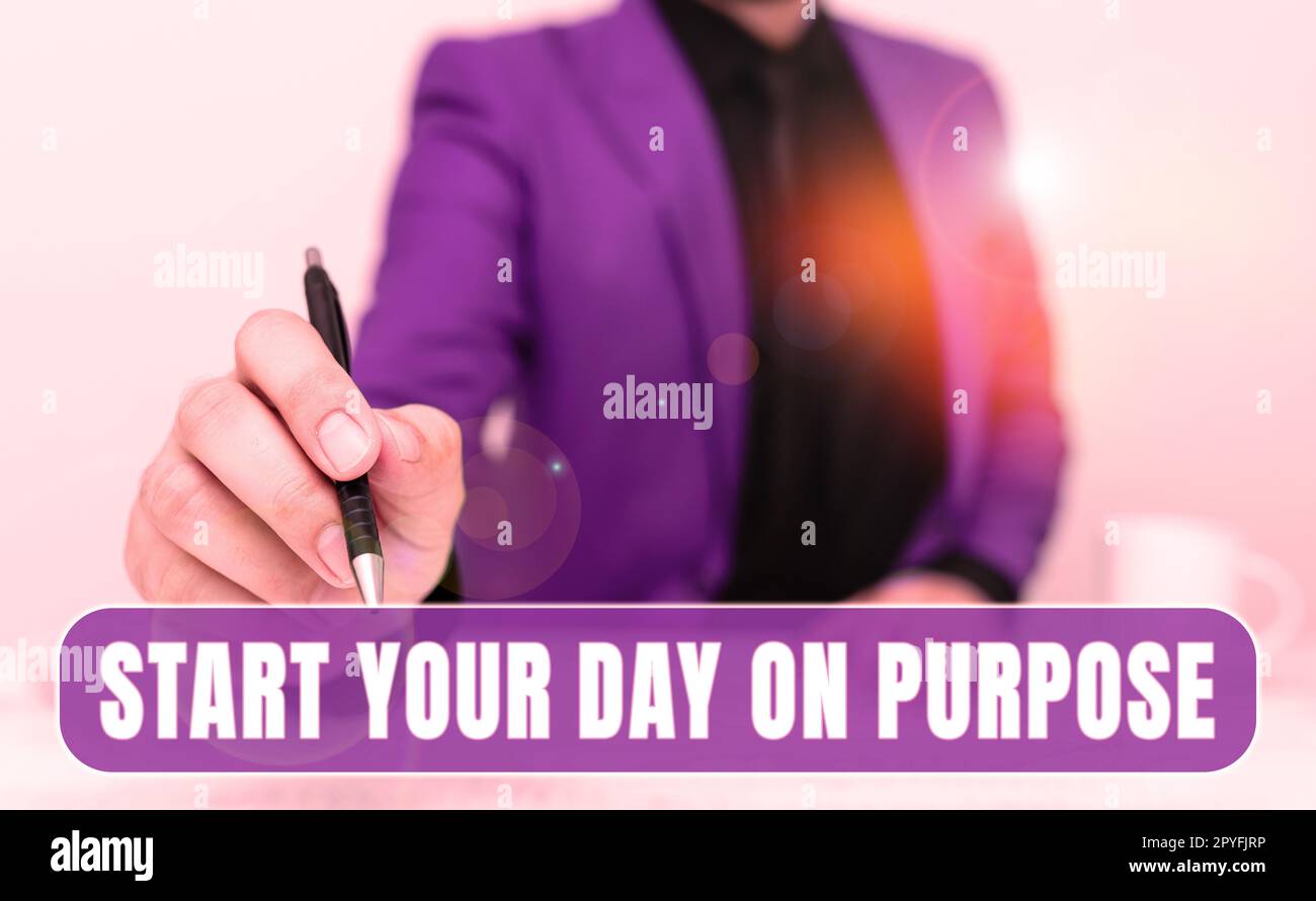Writing displaying text Start Your Day On Purpose. Business concept Have clean ideas of what you are going to do Stock Photo