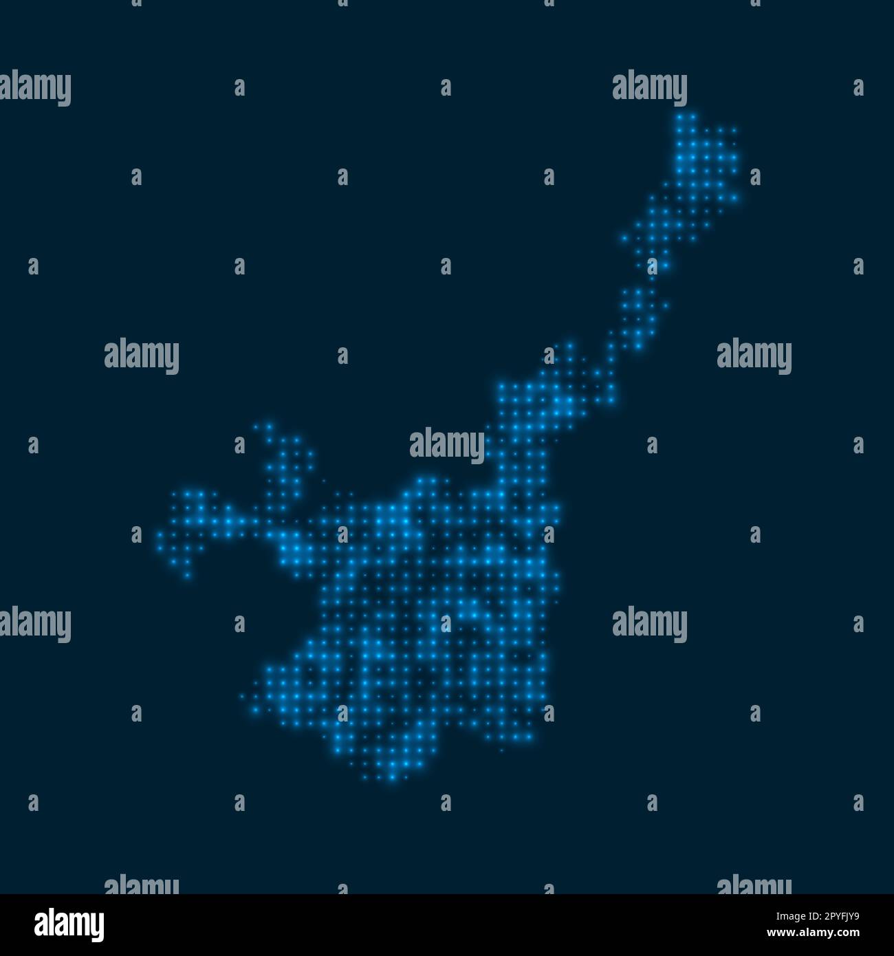 Ishigaki Dotted Glowing Map Shape Of The Island With Blue Bright Bulbs Vector Illustration 