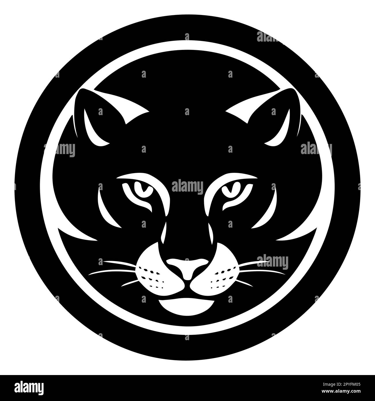 Black and white vector illustration of a leopard head in a circle Stock ...