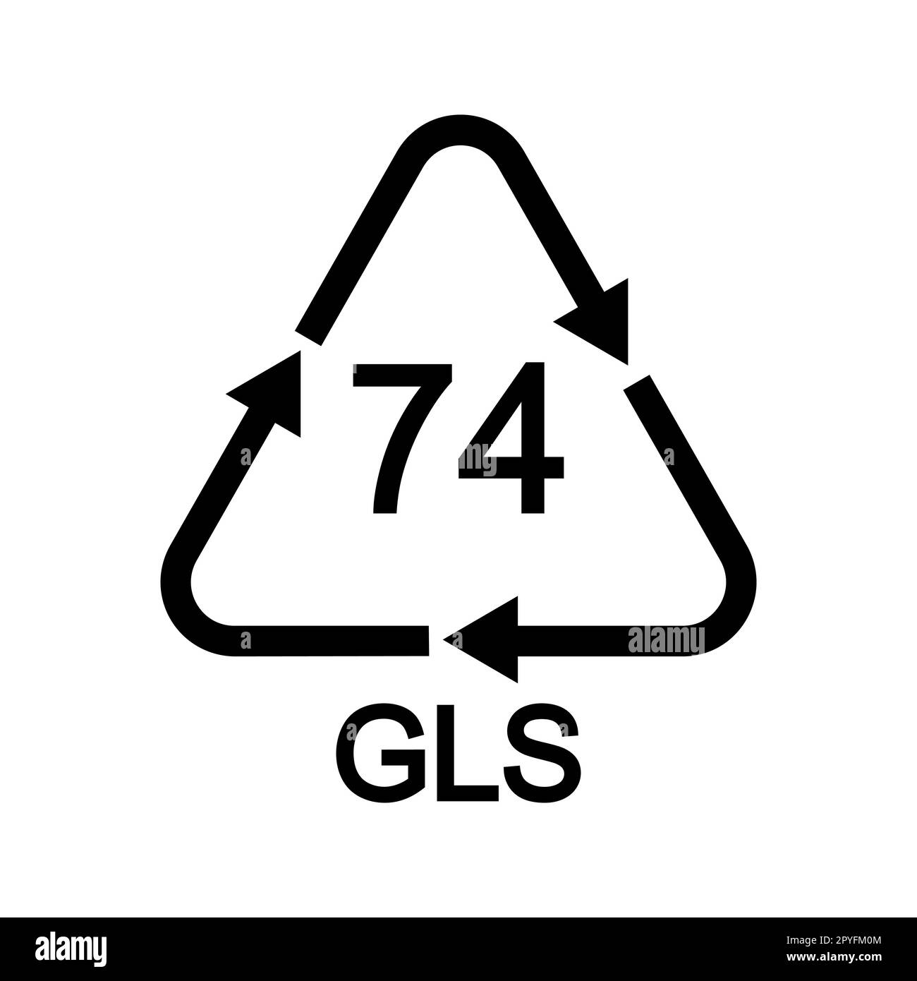 Light sort glass recycling sign in triangular shape with arrows. 74 GLS