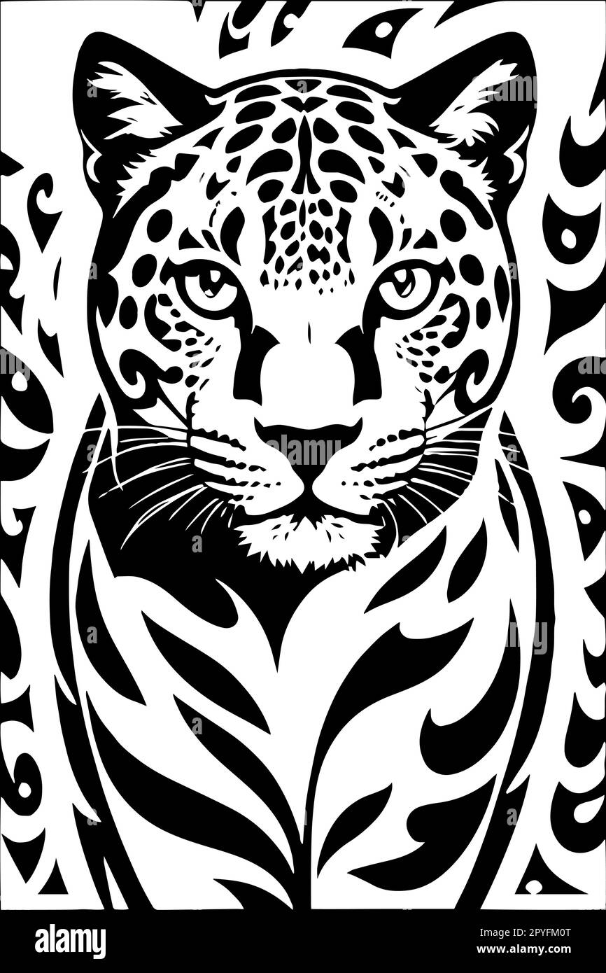 Leopard. Black and white Vector illustration. Leopard head Stock Vector